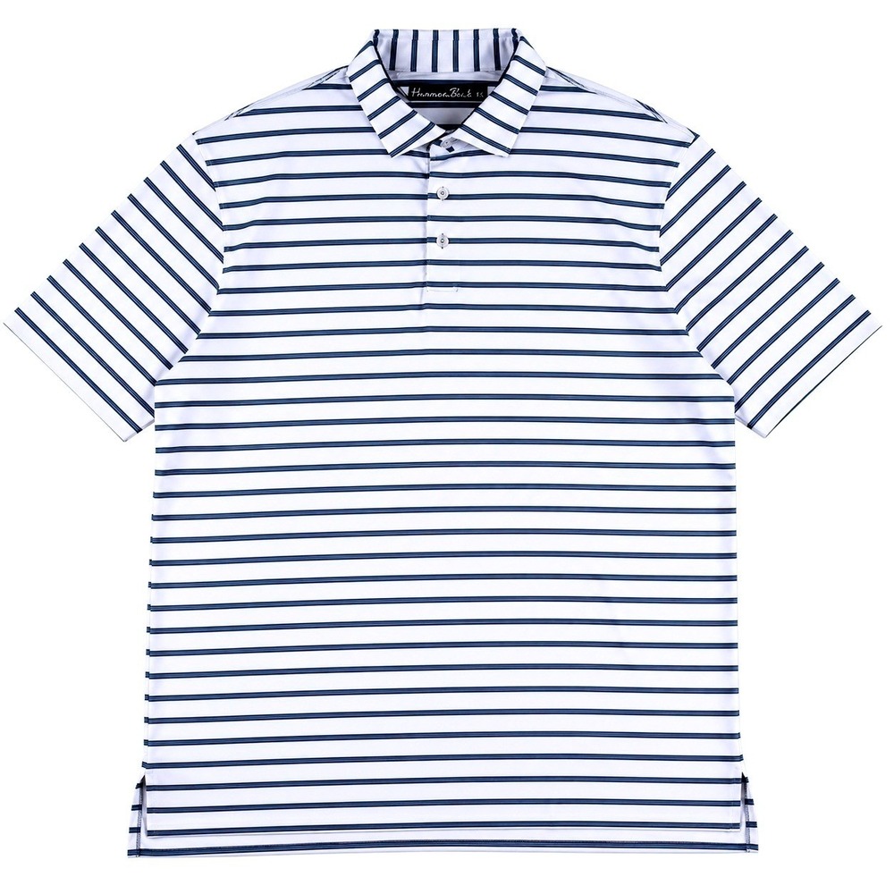 Hammer Back Golf Polo Mens XL Striped Performance SS White Blue Stretch